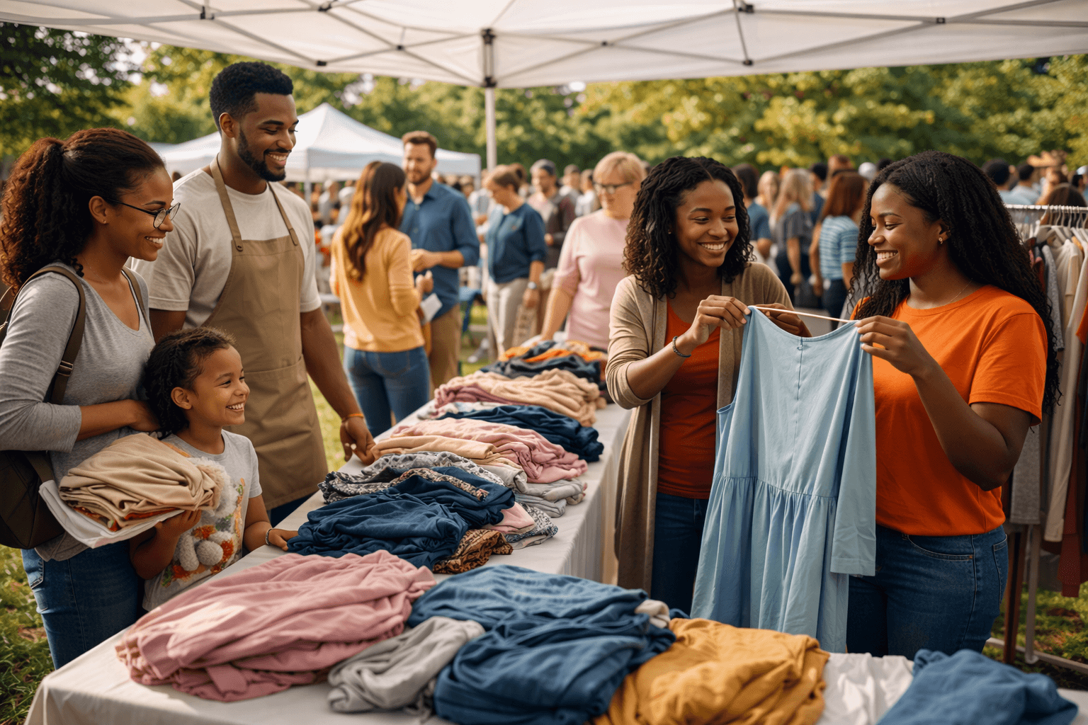 Settlement support hub with essential goods for newcomers